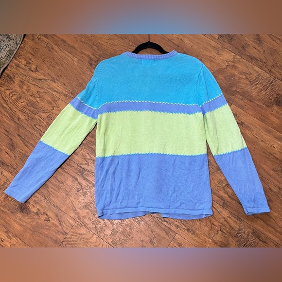Stitches color block zip up knit sweater v neck long sleeve bright Sz small vntg - Picture 11 of 12
